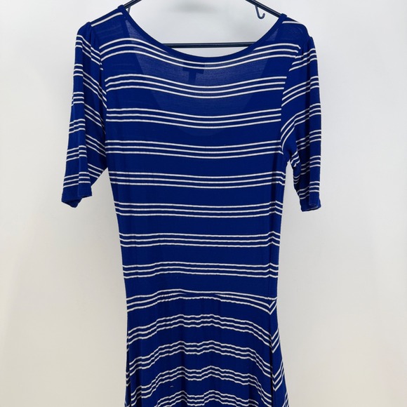 LuLaRoe Ana Maxi Dress Women XS Blue White Striped Stretch Short Sleeve Modest - Picture 6 of 9